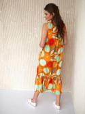 Trapezförmiges Blumenkleid mit Rüschen, Orange 0594 – Online-Shop – Boutique